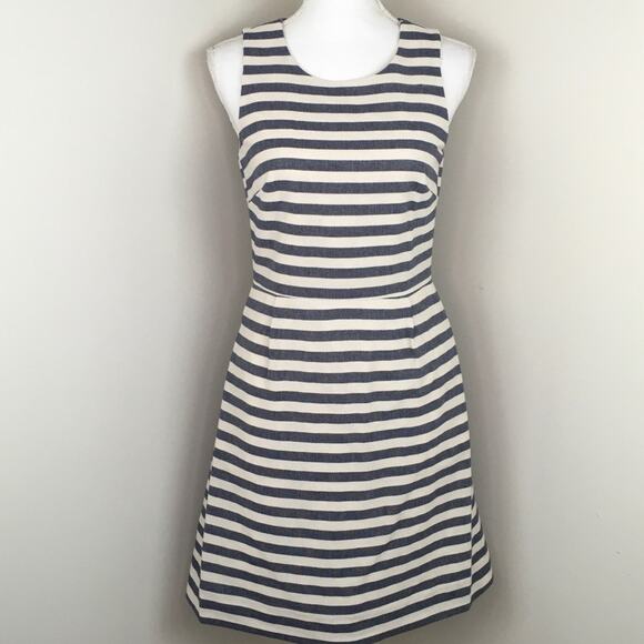 J. Crew Factory Women's Shift Dress Blue White Striped Cotton - Picture 1 of 7